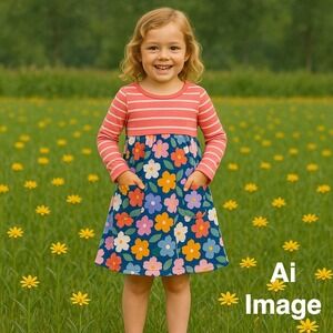 Hanna Andersson Girls 5 Floral Stripe Pocket Dress  Cottagecore Kids‎ Whimsical